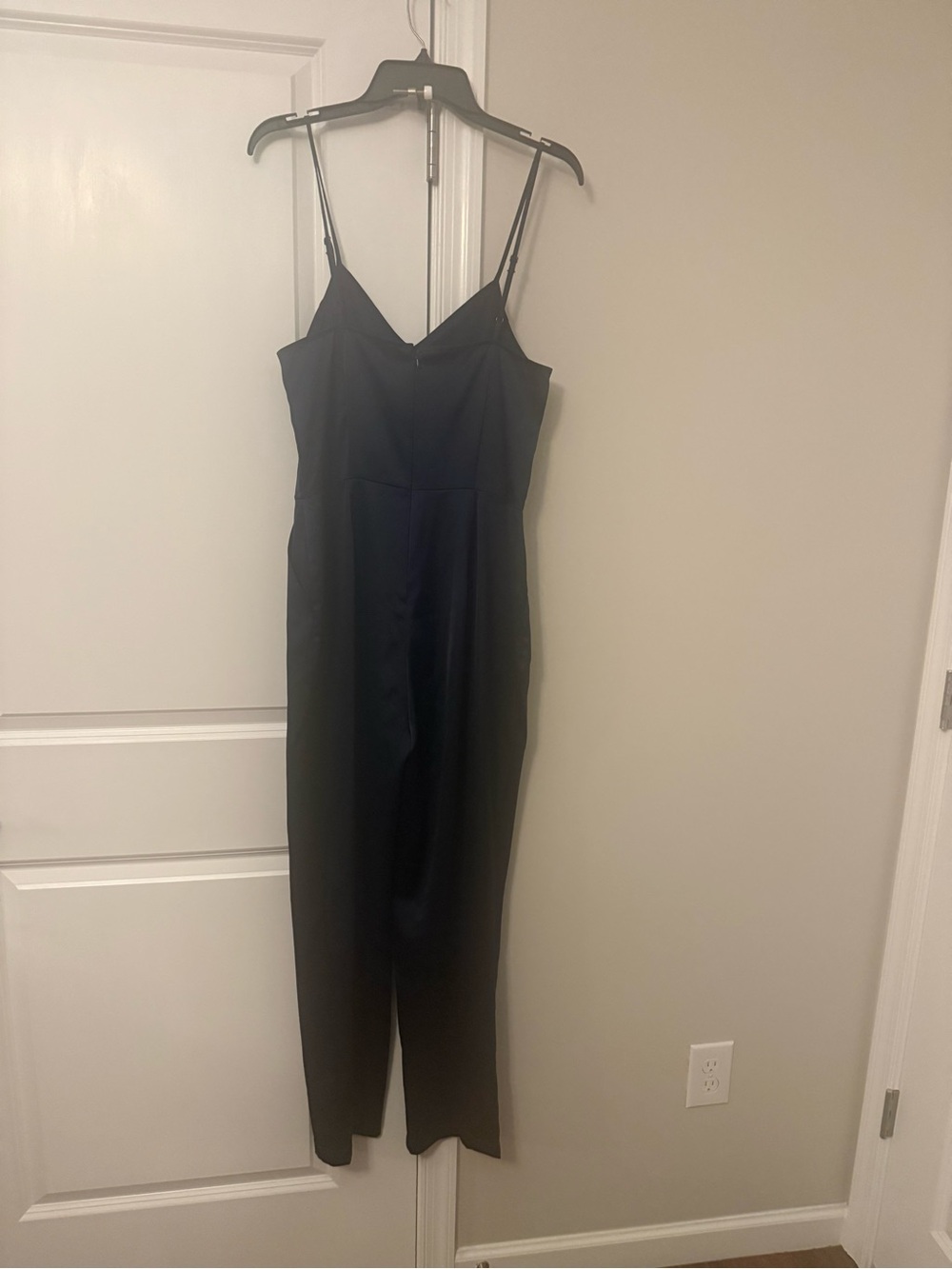 Lulu's Black Satin Spaghetti-Strap Jumpsuit